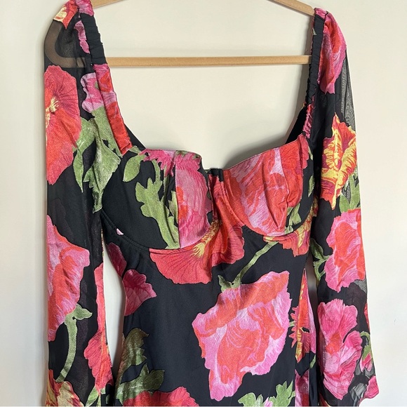 ASOS Long Sleeve Midi Floral Burnout Print Dress - Black/Multi - US sz 12 - NWT - Picture 5 of 7